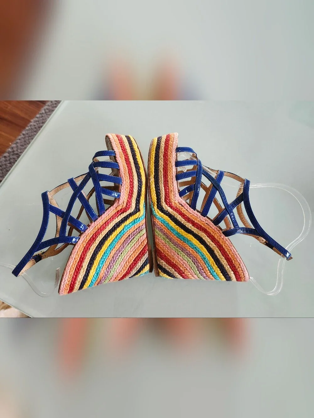 Paloma Barcelo Rainbow Espadrille Wedges Size 7.5 Boho Chic Y2K Retro 70's Disco